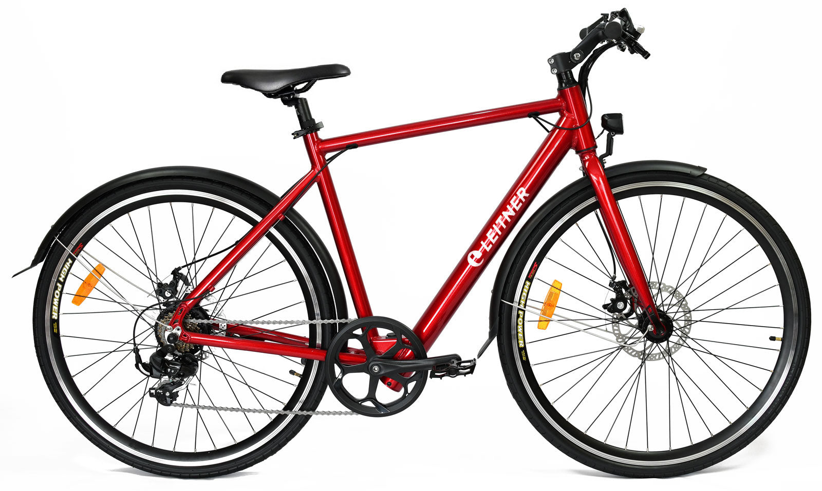 Leitner Ultimate 700C e-bike in red, side profile on white background