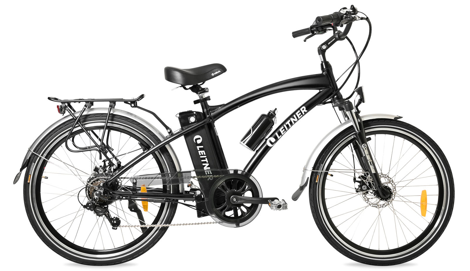 Leitner Berlin Cruiser step-over e-bike in black, side profile on white background